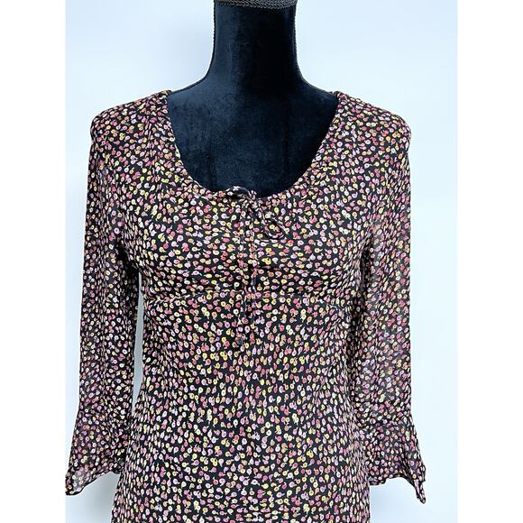 VTG Y2K Babydoll Dress Small 90s Grunge Romantic Sheer Bell Sleeve Renaissance - Picture 2 of 12